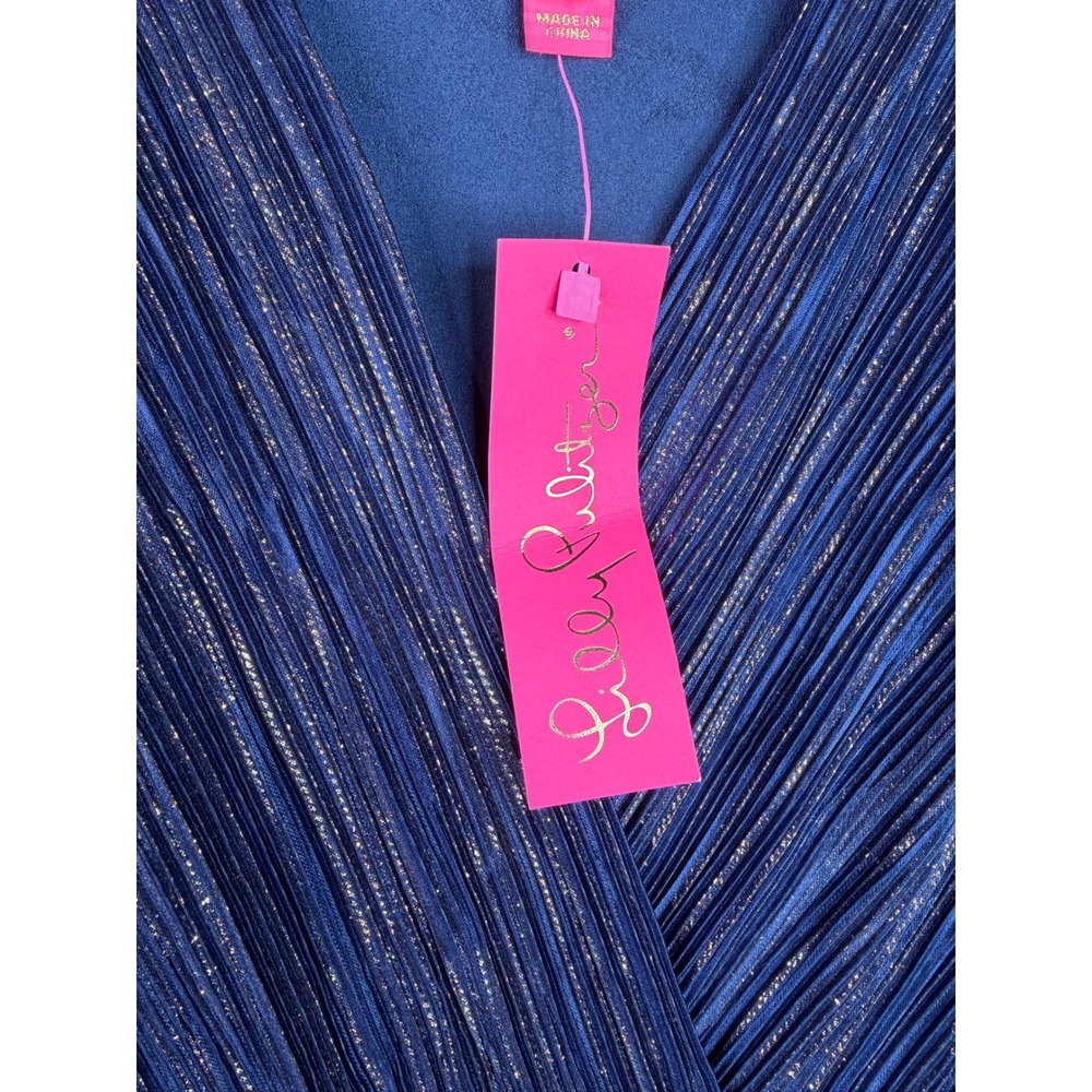 New Lilly Pulitzer Jessamie Foil Crinkle Long Sleeve Dress size 2 Navy Blue - Picture 6 of 9